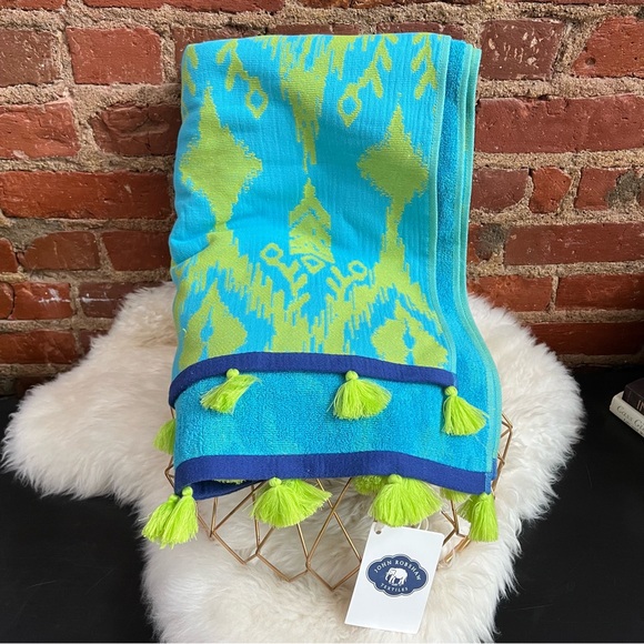 NWT John Robshaw Textiles Ravi Peacock towel throw beach cotton tassels - Picture 2 of 10